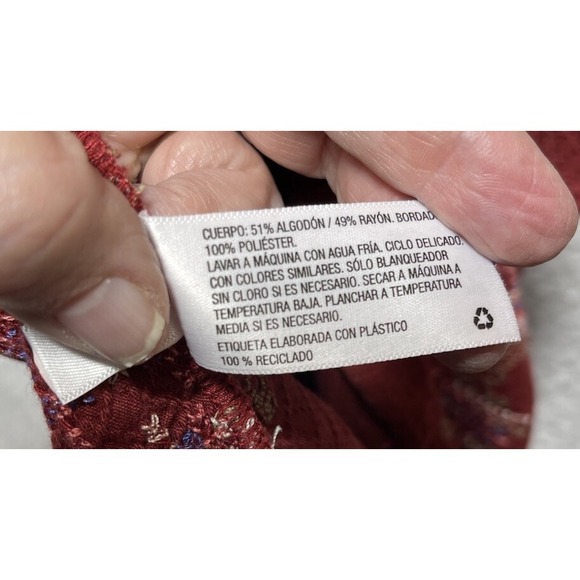 Knox Rose Maroon Boho Prairie Embroidered Long Sleeve Knee Length Dress L - Picture 12 of 13